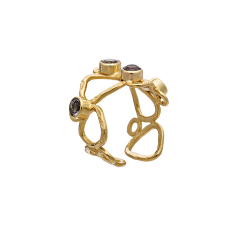 Azuni Athena sculptural ring with set stones in Gold with Labradorite - CW CW 