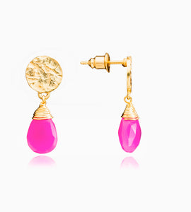 Azuni Kate drop gemstone earrings in Gold with Fuschia Onyx - CW CW 