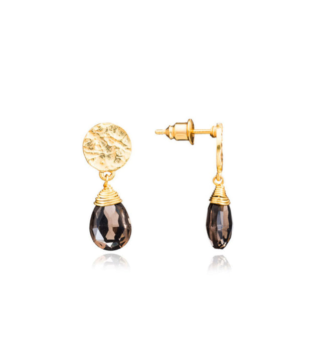 Azuni Kate drop gemstone earrings in Gold with Smokey Quartz - CW CW 