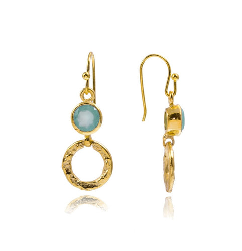 Azuni Larissa hoop and gemstone drop gold earring with Aqua - CW CW 