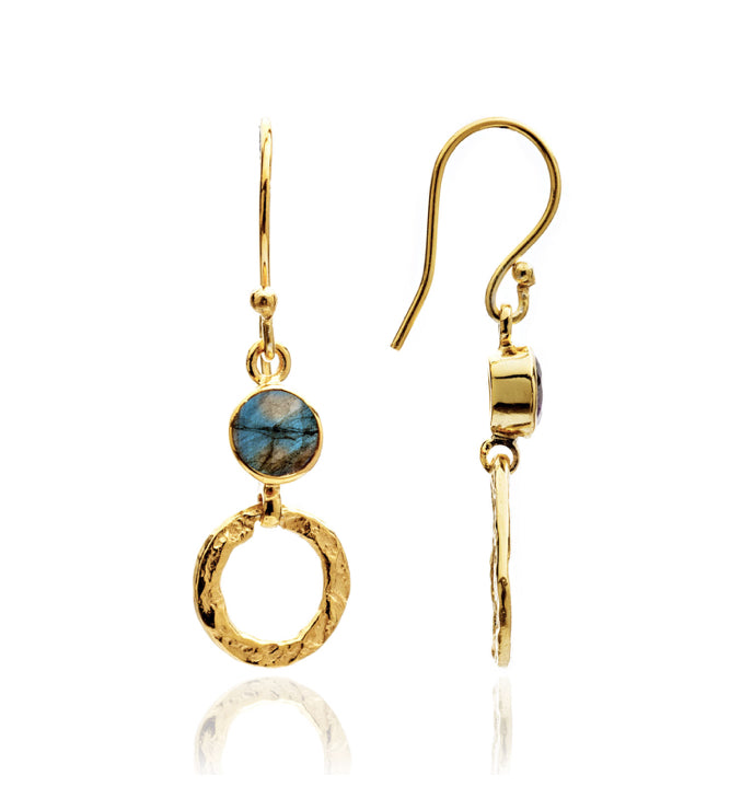 Azuni Larissa gemstone and hoop drop earring in gold with Labradorite - CW CW 