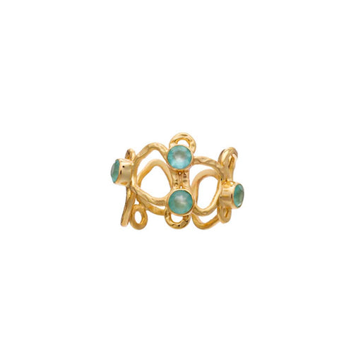 Azuni Thali sculptural ring with set stones in Gold with Aqua - CW CW 