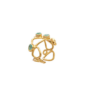 Azuni Thali sculptural ring with set stones in Gold with Aqua - CW CW 