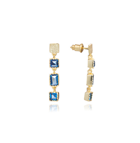 Azuni Mosaic drop stud long earrings in gold with Iolite - CW CW 