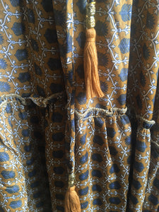 Black Colour ornate tile print tassle tie detail blouse in Wild gold