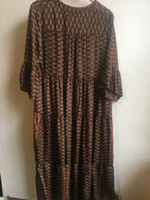 Load image into Gallery viewer, Black Colour geometric print boho dress in Burnt Cinammon
