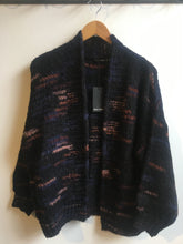 Load image into Gallery viewer, Black Colour Belle abstract linear pattern mohair cardigan in Black Multi
