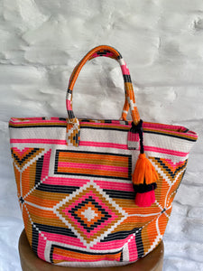 Dream Aztec Jacquard fabric shopper Orange Pink