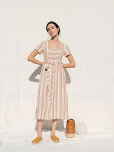 Load image into Gallery viewer, Indi &amp; cold yarn dyed vertical stripe linen dress Terracotta

