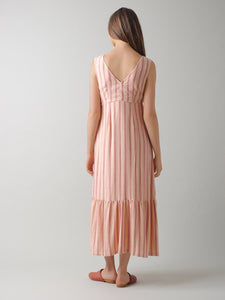 Indi & Cold Yarn dyed vertical stripe sun dress in Peach Rose