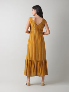 Indi & Cold Yarn dyed vertical stripe sun dress in Amber
