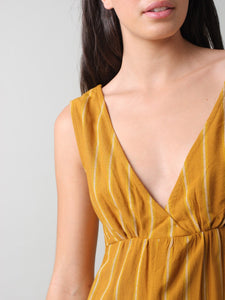Indi & Cold Yarn dyed vertical stripe sun dress in Amber