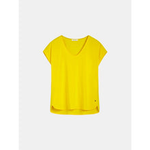 Load image into Gallery viewer, Sandwich Woven jersey panel mix v-neck t-shirt in Mimosa - CW CW 
