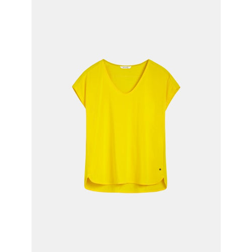 Sandwich Woven jersey panel mix v-neck t-shirt in Mimosa - CW CW 