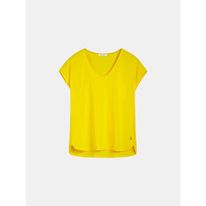 Sandwich Woven jersey panel mix v-neck t-shirt in Mimosa - CW CW 