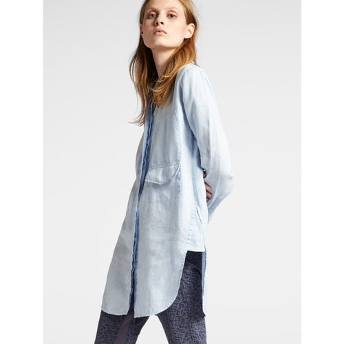 Sandwich Long linen blouse with pocket details in Sky blue - CW CW 
