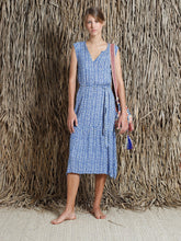 Load image into Gallery viewer, Indi &amp; Cold Woodcut print fluid belted dress in Cobalt blue - CW CW 
