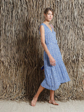 Load image into Gallery viewer, Indi &amp; Cold Woodcut print fluid belted dress in Cobalt blue - CW CW 
