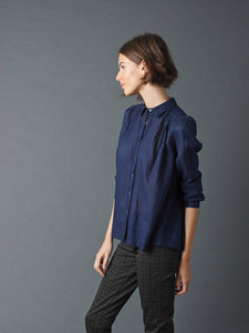 Indi & Cold Evase pleat and stitch detail shirt in Ink
