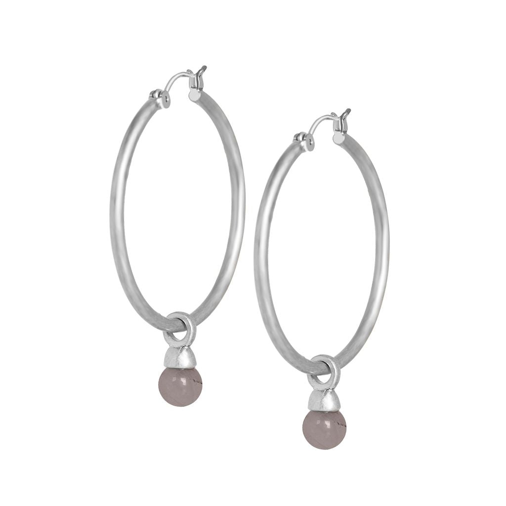 Sence Essential hoop earring in Matt Silver and Grey Agate