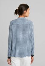 Load image into Gallery viewer, Part Two Tonnie geometric print blouse with contrast rib cuffs in Blue - CW CW 
