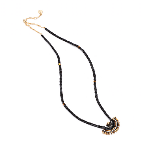 Azuni Small beaded fan neclace in Black and gold - CW CW 