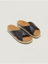 Load image into Gallery viewer, Nice Things Cross Front Leather slides Navy
