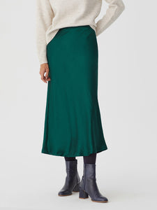 Nice Things Midi Satin bias cut skirt in Forest Green