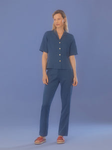 Nice Things Feature elastic waist soft pant Soft Blue