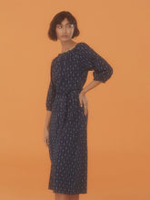 Load image into Gallery viewer, Nice Things Striped jacquard bardot neck dress Navy
