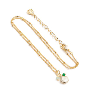 Azuni Alaya charm and stone cluster necklace in Gold with green onyx and prehnite - CW CW 
