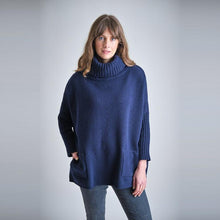 Load image into Gallery viewer, Bibico Adela oversized roll neck jumper with side patch pockets in Navy
