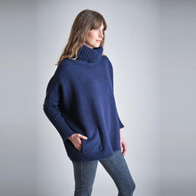 Load image into Gallery viewer, Bibico Adela oversized roll neck jumper with side patch pockets in Navy
