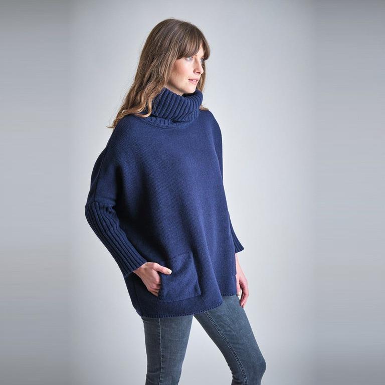 Bibico Adela oversized roll neck jumper with side patch pockets in Navy