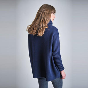 Bibico Adela oversized roll neck jumper with side patch pockets in Navy