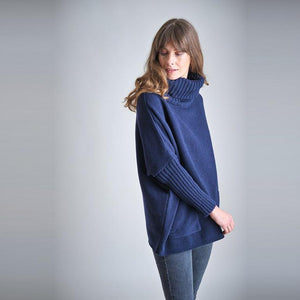 Bibico Adela oversized roll neck jumper with side patch pockets in Navy