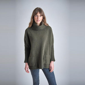 Bibico Adela oversized roll neck jumper with patch pocket detail in Green