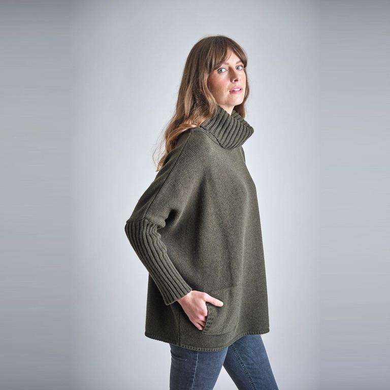 Bibico Adela oversized roll neck jumper with patch pocket detail in Green