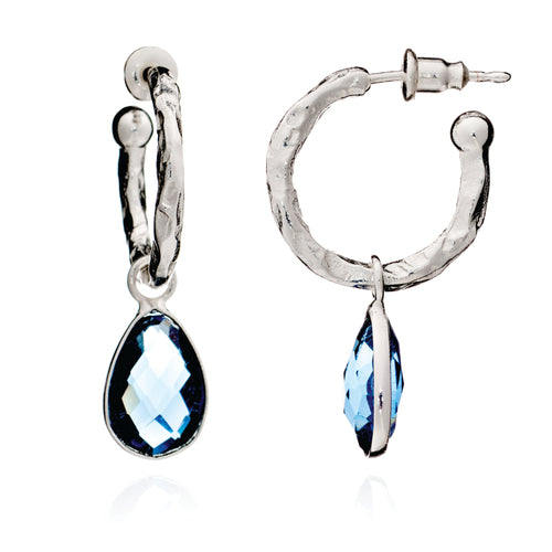 Azuni Athena small hammered hoop with stone charm earrings in Silver with lolite - CW CW 