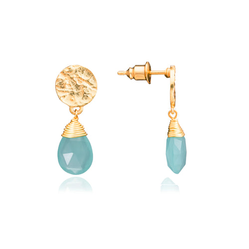 Azuni Kate drop gemstone earrings in Gold with aqua chalcedony - CW CW 