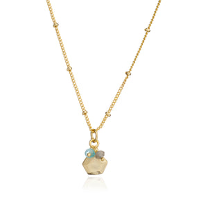 Azuni Alaya charm and stone cluster necklace in Gold with Aqua chalcedony and labraborite - CW CW 