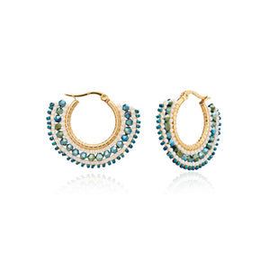 Azuni Awa small bead and crystal hoop earrings in Blue, cream and bronze - CW CW 