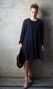 Part Two Banu georgette polka dot dress with tiered hem in Dark navy - CW CW 