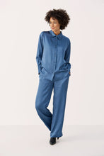 Load image into Gallery viewer, Part Two Tika satin shirt Blue Fin
