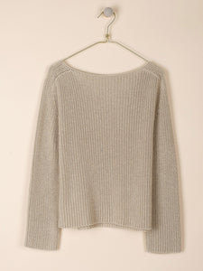 Indi & Cold boat neck cotton mix ribbed jumper in Pebble - CW CW 