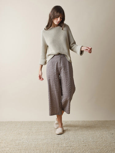 Indi & Cold boat neck cotton mix ribbed jumper in Pebble - CW CW 