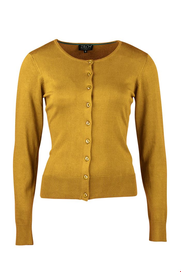 Zilch Fine knit Bamboo round neck cardigan in Honey