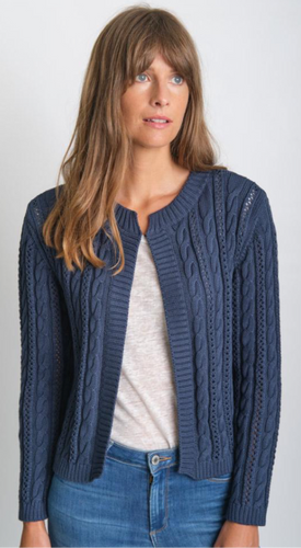BIBICO Kate cropped Aran cotton cardigan in Navy - CW CW 