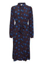 Load image into Gallery viewer, Ichi Cripsa printed belted shirt dress Coffee Bean Flower

