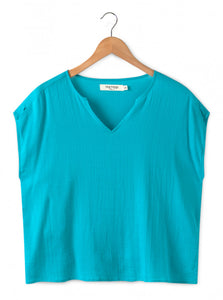 Nice things Basic textured cotton top in Turquoise - CW CW 